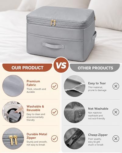 Comforter Storage Bag, 4 Pack Ultra Space Saving Self Compression Organizers, Double Zipper Compression Packing Cubes for Blankets Duvet Quilts Pillows Queen King Bedding Clothes (Gray & Pink X-Large) - Image 6
