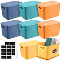 Tanlade 8 Pcs Plastic Storage Bins Stackable Baskets with Lid and Handle Colorful Desktop Storage Box Cubby Containers for Shelf Bedroom Office, Include 1 Erasable Marker, 16 Stickers (14 x 10 x 9 In) by Tanlade