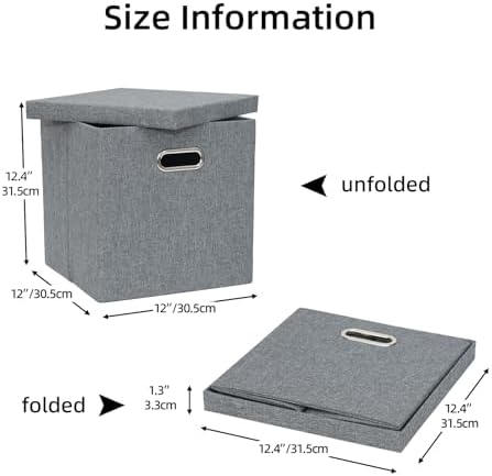 Storage Bins with Lids, Linen Fabric Boxes Organizer Containers with Lid Foldable Storage Box Basket for Closet, Shelves, Home, Office, 12 x 12 x 12 Inch, 4 Pack, Dark Gray, AG3006-7 - Image 2