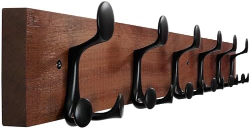 WEBI Coat Rack Wall Mount,36" Solid Wood Coat Hooks Wall Mounted Coat Hanger,16" Hole to Hole,Heavy Duty 6 Triple Hooks for Hanging Coats,Jacket,Hat,Backpack,Farmhouse,Reddish Brown by WEBI