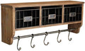 BizChair Wall Mounted Storage Rack - Rustic Brown Solid Pine Wood - 24 Inch - Upper Shelf - 5 Hooks - Wire Baskets - For Entryway, Kitchen, Bathroom by BizChair