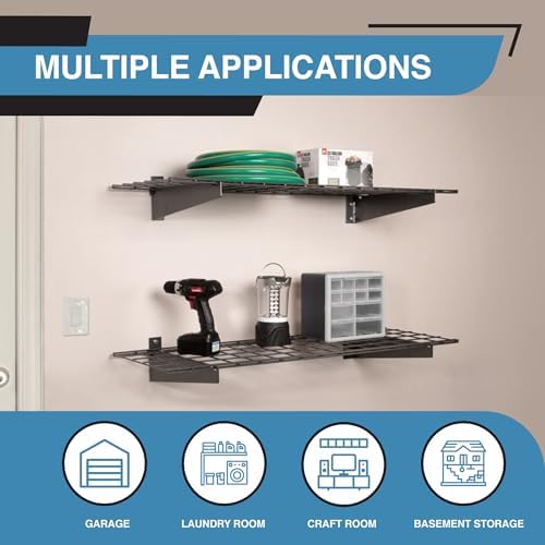 Hyloft 00967 2-Pack Heavy Duty Steel Garage Shelving, 45”x 15” Wall Mounted Shelve,Max Shelf Load 200 Pounds, White Powder Coated - Image 6