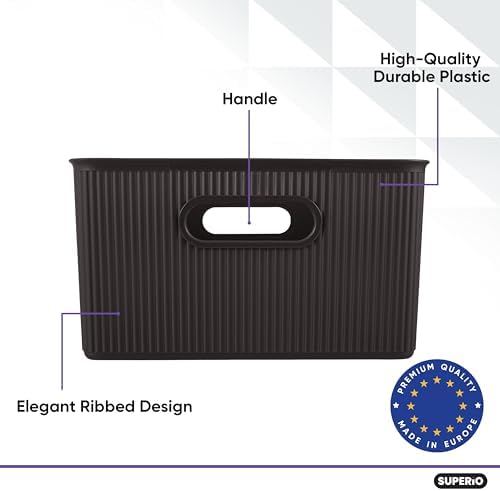 Superio Ribbed Collection - Decorative Plastic Basket Open Home Storage Bins Organizer, Brown (Set of 4) 1 Large, 1 Medium, 2 Small - Container Boxes for Organizing Closet Storage Bins for Shelves - Image 7
