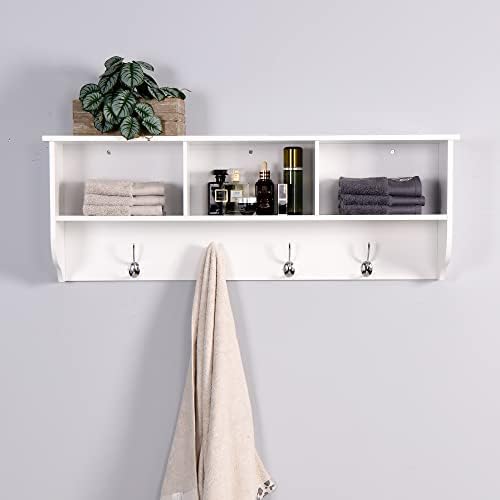 Elegant White Wooden Wall-Mounted Coat Rack with Shelf - Entryway Organizer with 4 Dual Hooks - Modern Storage Display for Home Decor, Plants, Photos - MDF Construction - 39"x8"x14" - Image 6
