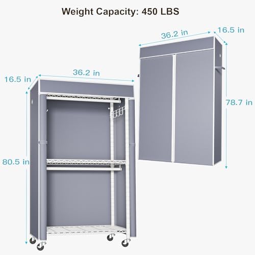 FUTASSI White Clothing Rack with Grey Cover, P1C Rolling Closets - Image 5