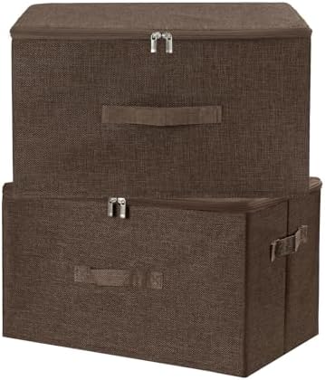 ANMINY Fabric Storage Bins with Zipper Lids, 18"x14"x10", Coffee, 2 PCS by ANMINY