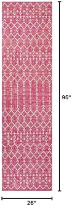 Eyely Moroccan Woven Runner Rug 2X8 Fuchsia/Lt Gray, Indoor Outdoor Rug - Image 2