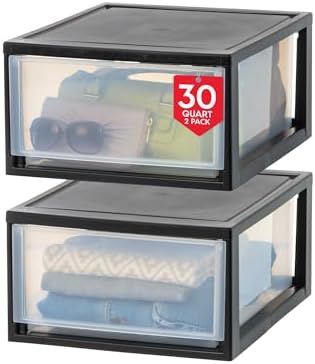 IRIS USA 2-Pack 30 Qt. Stacking Drawer Organizer with Sliding Drawer, Black by IRISUSA