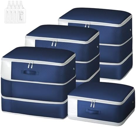 Comforter Storage Bag - Large Capacity Blanket Storage Bags 3-Layer Ultra Space Saving Self Compression Organizer, Washable Compression Bags for Storage Comforter Blanket, 4-Pack, Navy Blue by EasortmPackingCubes