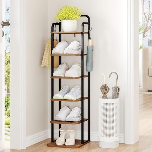 Hzuaneri 6 Tiers Vertical Shoe Rack, Tall Shoe Shelf with 2 Hooks by Hzuaneri