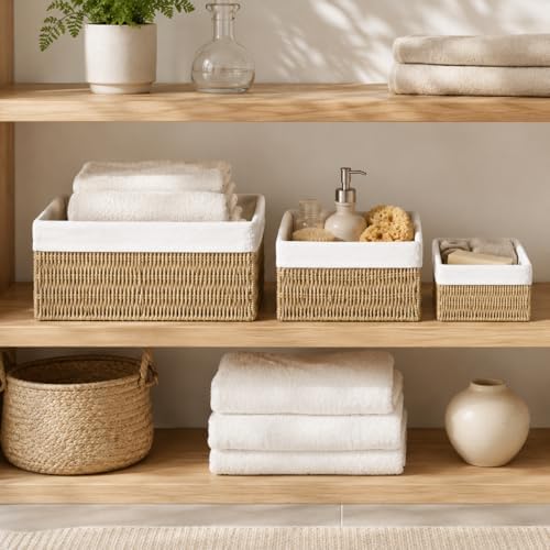 Large Woven Storage Baskets Set of 3, Shelf & Closet Bins - Image 7