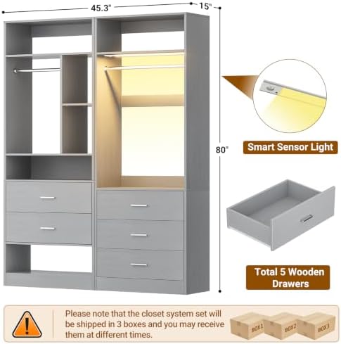 Besiost Closet Systems with 5 Drawers & 3CCT Sensor Light - Image 7