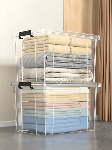 Cetomo 95Qt*4 Lidded Storage Bins, Stackable Plastic Bin with Handle, Storage Container with Secure Latching Buckles, Transparent, 95 Quart, Set of 6 - Image 3