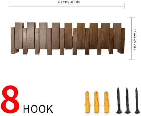 Wooden Coat Rack Hanger Wall Mount with 8 Hooks Wall Mounted Coat Rack Coat Rack Wall Mount Made of Walnut Wood - Image 2
