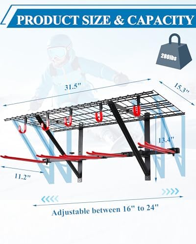Mythinglogic Ski Equipment Storage Rack with Shelf for Garage and Shed - Image 6