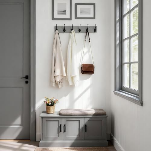 WEBI Rustic Coat Rack Wall Mount,24" Long 6 Cast Iron Coat Hooks Wall Mounted,Heavy Duty Wood Wall Coat Hanger Hooks for Hanging Coats,Jacket,Clothes,Backpack,Farmhouse,Gray,2 Packs - Image 6