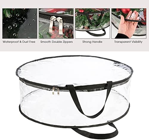 Clear Wreath Storage Bag 30 Inch, Christmas Container, Heavy Duty Protector With Handle for Holiday Seasonal Garland, 4Pcs - Image 2