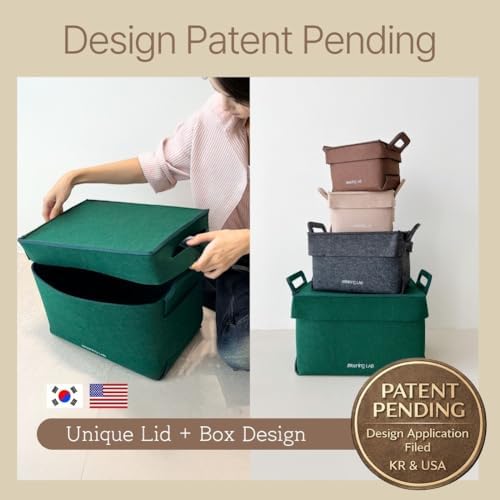 meaningLAB 3 Assorted Sizes Collapsible Felt Storage Box - 2in1 Function with Lid - Versatile Felt Storage Bins for Closet, Cube Organizer, Makeup & Basket (Brown) - Image 7
