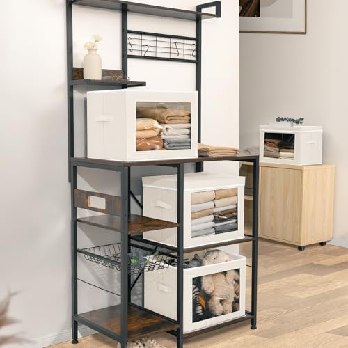 Homsorout Storage Bins with Lids - Medium Storage Box with Lids, Foldable Closet Boxes for Organizing, Stackable Clothes Organizer with Window, Cubes Bins for Living Room, 5 Pack, Beige - Image 4