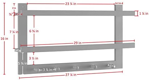 Danya B 2-Tier Ledge Wall Shelf Organizer with Five Hanging Coat or Towel Hooks - Perfect for Entryway or Bathroom (White) - Image 6