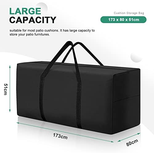 177 Gallon Outdoor Cushion Storage Bag 68 inch Extra Large Patio Furniture Cushion Storage Bag Waterproof Garden Cushion Storage Covers with Zipper and Handles Black (2 Pack, 68"L x 30"W x 20"H) - Image 2