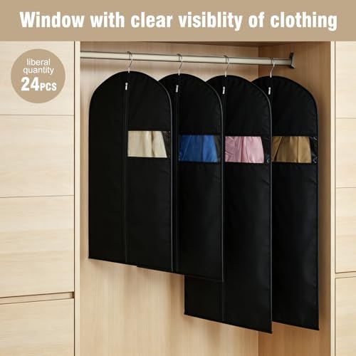 24 Pack Garment Bags for Hanging Clothes,47-inch Suit Cover Bags for Men Closet Storage Bags for Dresses, Shirts, Fur Coats, Dance Costumes - Hanging Suit Cover with Zipper and Clear Window 2 - Image 5