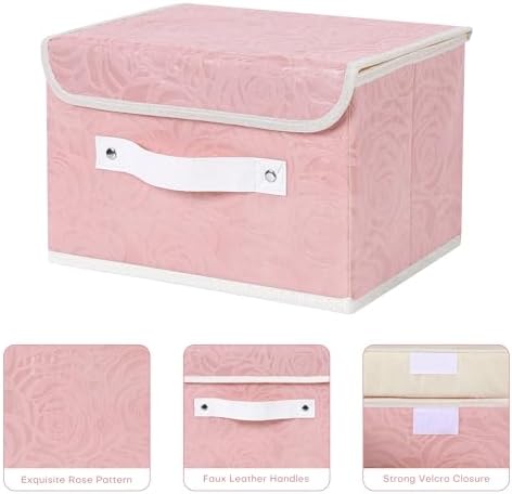 ANMINY Fabric Storage Box Bins with Lids, Rose Print, Pink, 4PCS Medium - Image 4