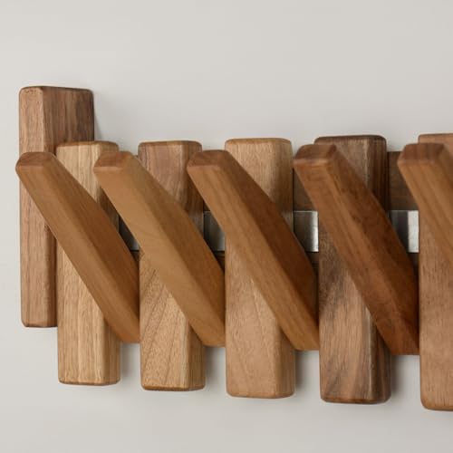Walnut Piano Key Coat Rack with 10 Flip Hooks - Image 4