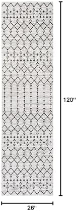 Eyely Moroccan Woven Runner Rug 2X10 Cream/Black, Indoor Outdoor Rug - Image 2