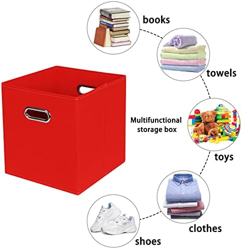 Fabric storage bins Cubes, Fabric Cube Organizer with Handle, Foldable Cube Bins for Cloth or Accessary Storage, 11x11x11, Set of 8, (Red) - Image 3