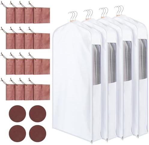 Briwooody Cotton Garment Bags, 4 Sets,Moth Protection,40 x 24 x 6 in, White by Briwooody