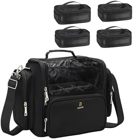NAONAYA Makeup Brush Bag Extra Large Makeup Brush Case with 4 small bags Professional Makeup Artist Brush Holder Stand Up Organizer for Travel with Adjustable Dividers and Shoulder Strap by NAONAYA
