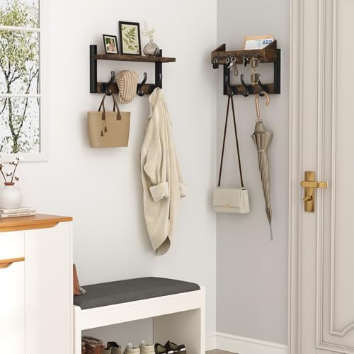 Evermagin 29" Coat Rack Wall Mount with Shelf for Entryway, Rustic Brown - Image 2