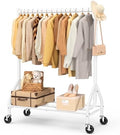 EAGMAK Heavy Duty Clothes Rack Load 420 LBS, Rolling Garment Rack with Lockable Wheels, Standing Metal Clothing Rack with Shelves, Portable Wardrobe Sturdy Coat Rack for Hanging Clothes (White by EAGMAK