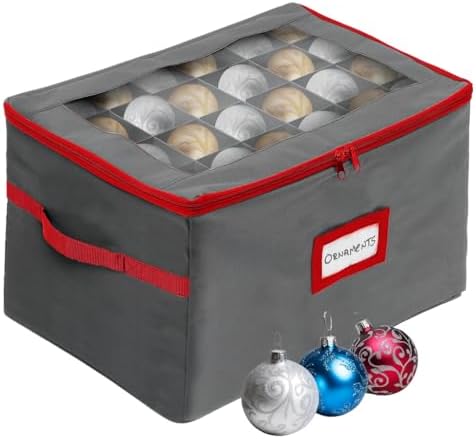 HOLDN’ STORAGE Christmas Ornament Storage Box with Dividers - Fits 96-3” Ornaments, 4 Removable Trays, Durable & Space-Saving, Clear Top Lid, Convenient Storage Designed, Grey by HOLDN%E2%80%99STORAGE