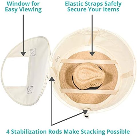 Hat Storage Box | Stuffed Animal Toy Storage | Stackable Round Pop-up Container | Travel Hat Boxes for Women & Men | Closet Organizer w Lid | Dust Cover Cowboy Sun Beach Hats (Ivory, 1 Pack) - Image 4