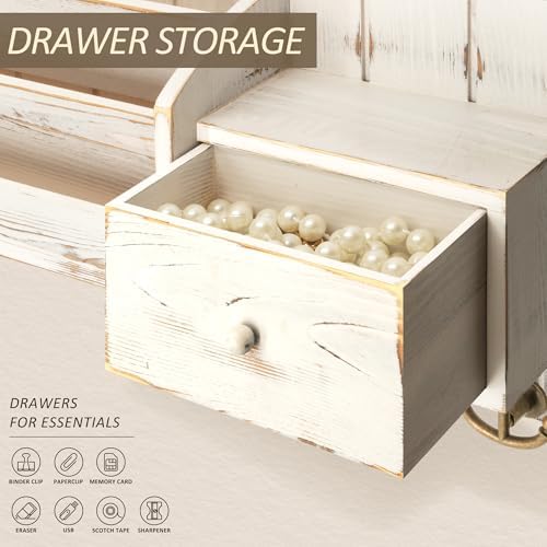 Rebee Vision Key Holder Wall Mount with Drawer for Room Decor, Whitewash - Image 5