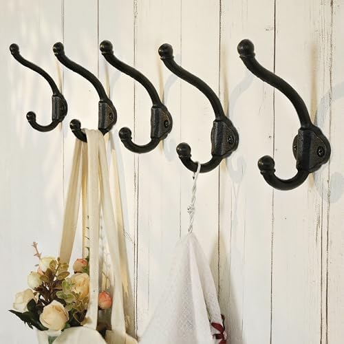 WEBI Rustic Coat Hooks Wall Mount,10 Cast Iron Wall Hooks for Hanging Heavy Duty Antique Backpack Hooks Vintage Decorative Wall Hooks for Farmhouse,Closet,Mudroom,Robe,Coats,Clothes,Black - Image 2