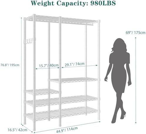Heavy Duty Garment Rack, 4 Tiers Adjustable Shelves White - Image 6