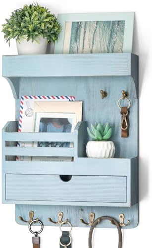 Rebee Vision Key Holder Wall Mount with Drawer & Shelf for Entryway, Blue by REBEEVISION