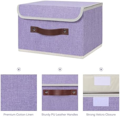 ANMINY Fabric Storage Box Bins with Lids, Purple, 10"x8"x7", 4 Pack - Image 3