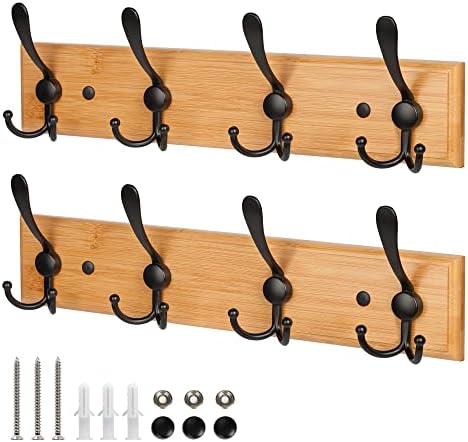 GlazieVault Wooden Coat Hooks for Wall - Bamboo Wood Coat Rack(2 Pack) - Heavy Duty Coat Hooks Wall Mounted - Wall Hooks and Clothes Hooks by GlazieVault