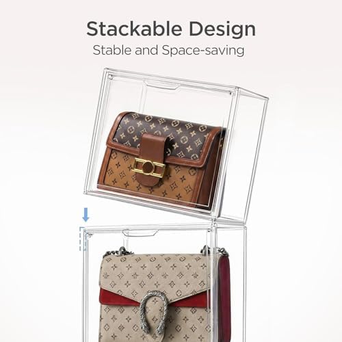 HBlife Purse Storage Organizer for Closet, Clear Stackable Handbag Display Case Box with Magnetic Door for Collectibles, Cosmetics, Women Heels and Toys, Large, 5 Pack - Image 4