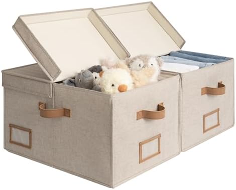 StorageWorks Large Decorative Storage Boxes with Lids, Light Brown by StorageWorks