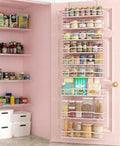 Moforoco Pink 9-Tier Over The Door Pantry Organizer, Pantry Organization and Storage, Black Hanging Basket Wall Spice Rack Seasoning Shelves by MOFOROCO