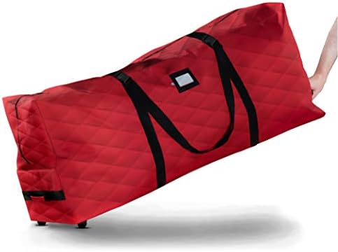 ZOBER 600D Oxford Fabric Large Rolling Christmas Tree Storage Bag - Fits 9 Ft Artificial Trees - Waterproof Christmas Tree Bag For Storage Box For Xmas, Durable Handles and Wheels - Quilted Red by ZOBER