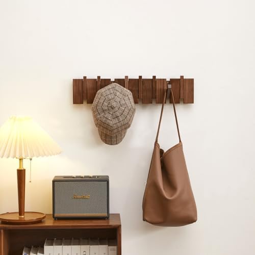 QUELLANCE Wood Coat Rack Wall Mount, Coat Hooks Hanger Wall Mounted, Heavy Duty Wall Coat Rack with 6 Hooks for Hanging Coats/Keys/Hats/Robe&Towels/Plants/Bags, Walnut - Image 4
