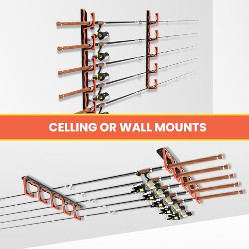Gocozer Fishing Rod Holder for Garage, H5 Wall or Ceiling Mounted Fishing Pole Holders with Soft Protective Pad, Fishing Rod Storage Organizer, Horizontal Fishing Rod Wall Mount Nets Storage (8 PACK) - Image 3