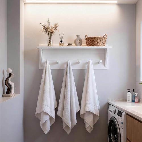 WEBI Coat Rack Wall Mount with Shelf,24" Long Entryway Wall Shelf with Hooks Underneath,6 Peg Hooks for Hanging Coats,Caps,Jacket,Clothes,White - Image 6