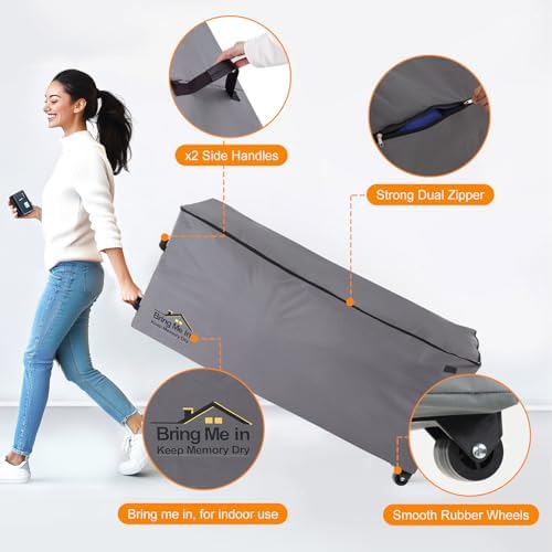 NettyPro Rolling Cushion Storage Bags with Wheel and Handle, Outdoor Patio Large Storage Container for Furniture Pillow Christmas Tree 9 Ft, 65 x 20 x 28 Inch, Grey - Image 5